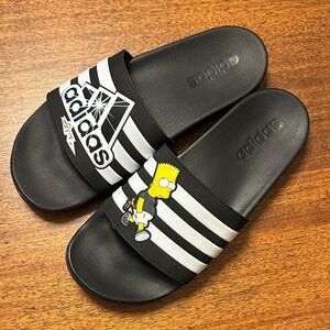 Adidas size 7 Black and White Bart Simpson Slides